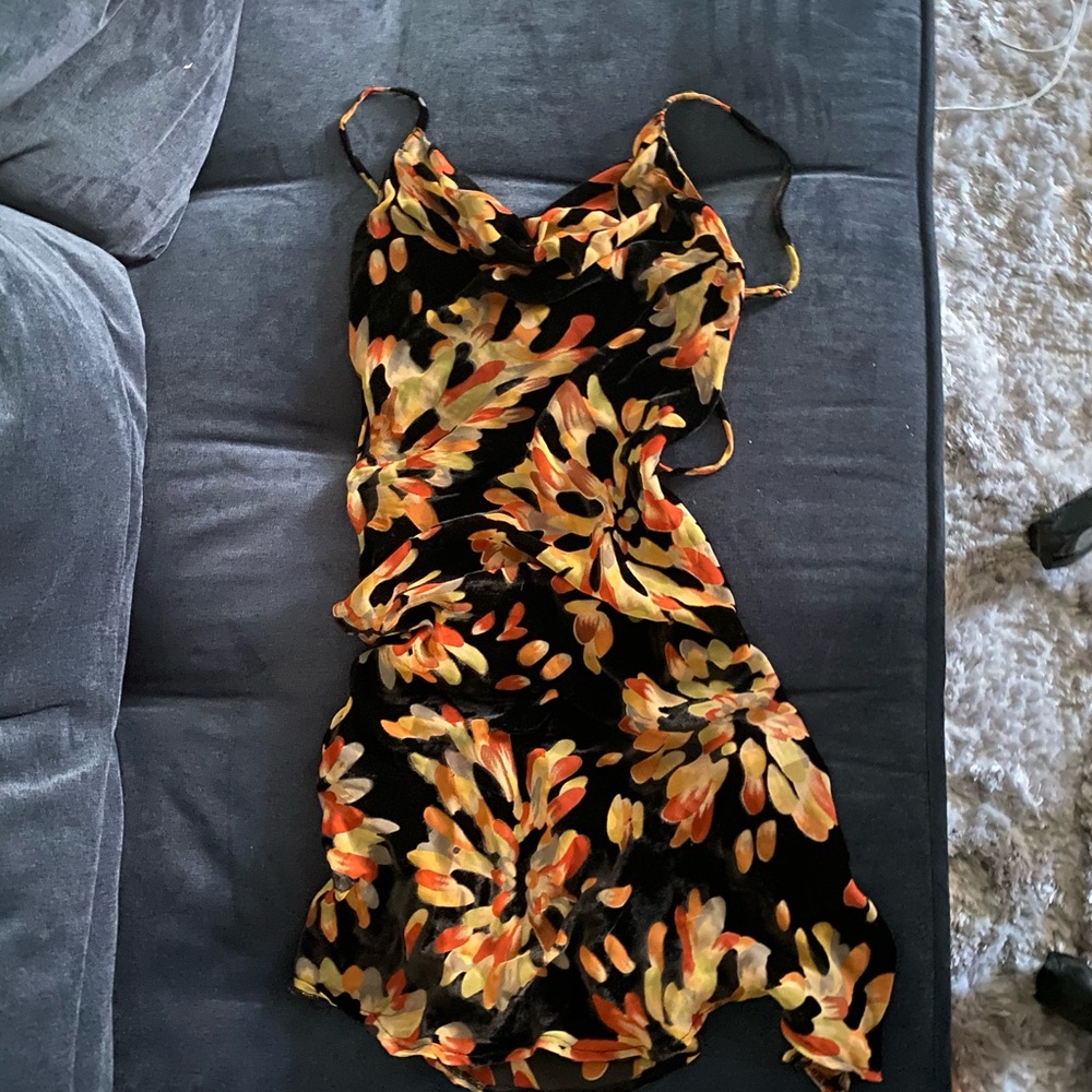 Rat & Boa Black Floral Mini Dress with Orange and Cream Accents - Picture 6 of 9